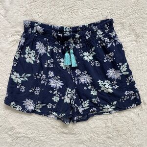 Justice Girl's Size 12 Blue Floral Elastic Waist Shorts with Tassel Accent